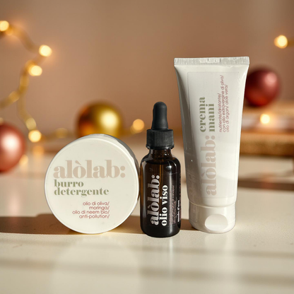 Night Reset: burro detergente + olio viso + crema mani